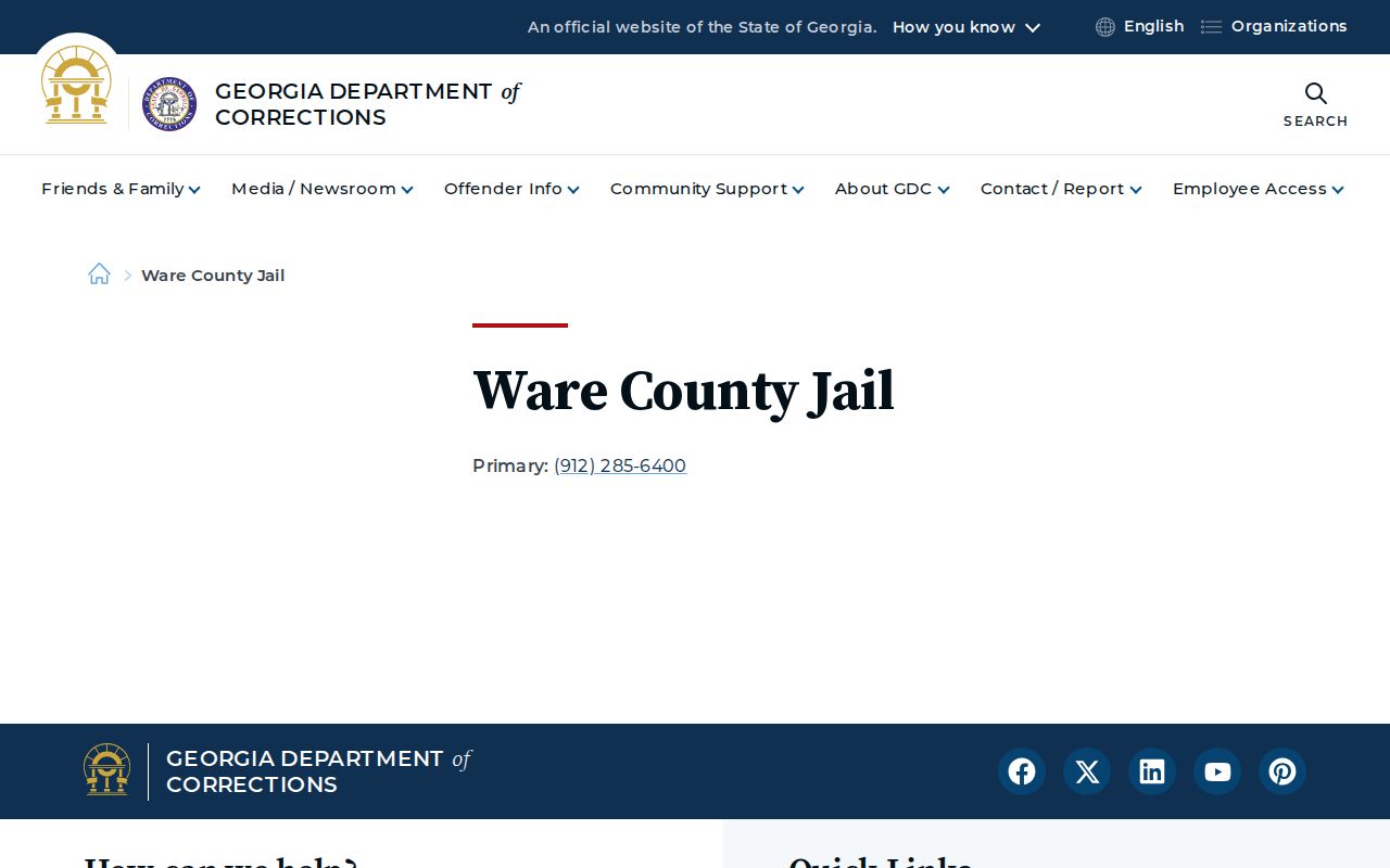 Ware County arrest lookup through the official county jail directory
