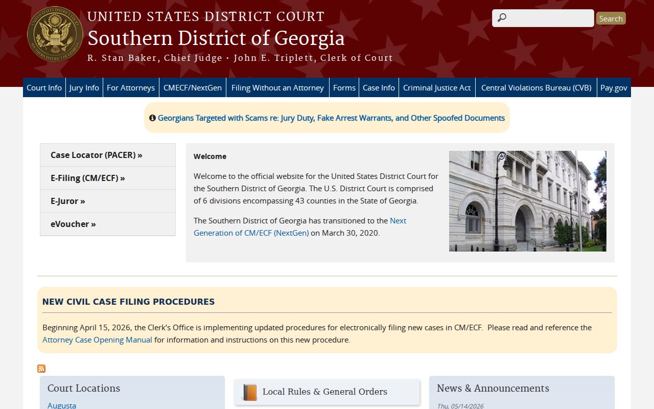 Southern District of Georgia court for federal Ware County criminal cases