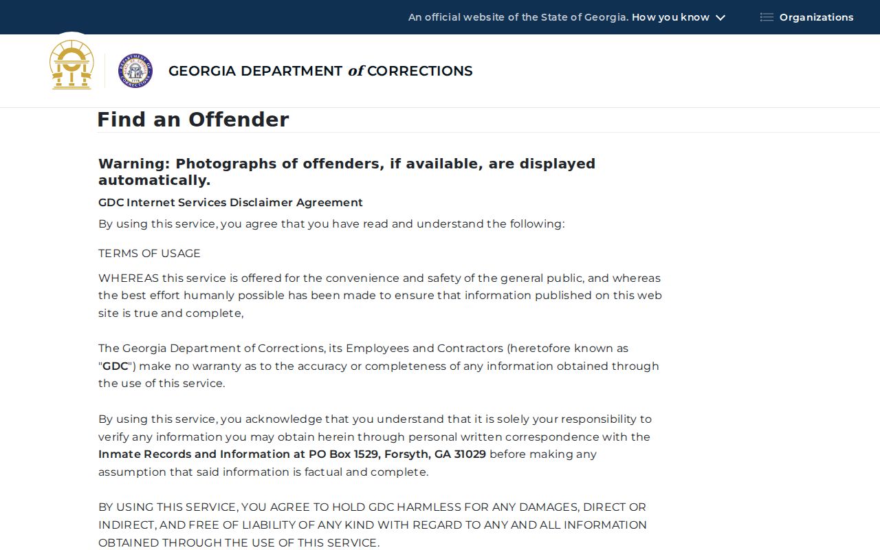Ware County criminal history GDC offender search