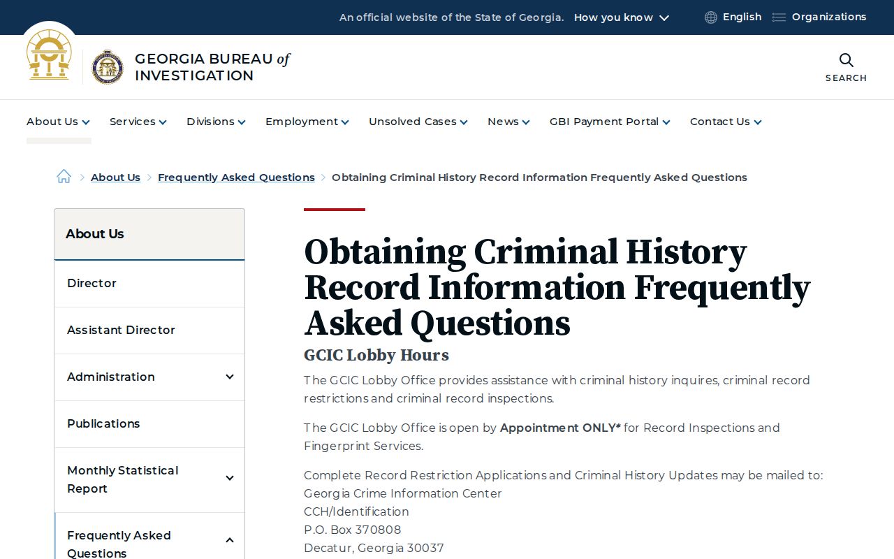 GBI criminal history access and record restriction information
