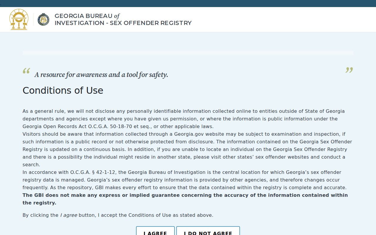 Georgia SORT public sex offender registry search portal